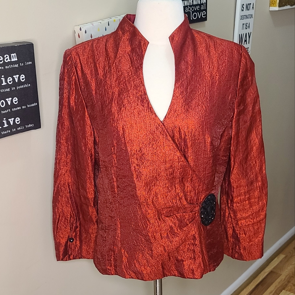Vintage 80s blouse Jr nites  by Carol Lin Red with embellishment